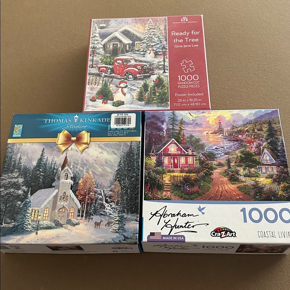 Thomas Kinkade, Abraham Hunter and Crown Point Graphics Puzzle Set-1000 pc each